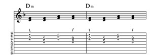 Steel guitar tab IVm-VIm connect one from each measure Key of F