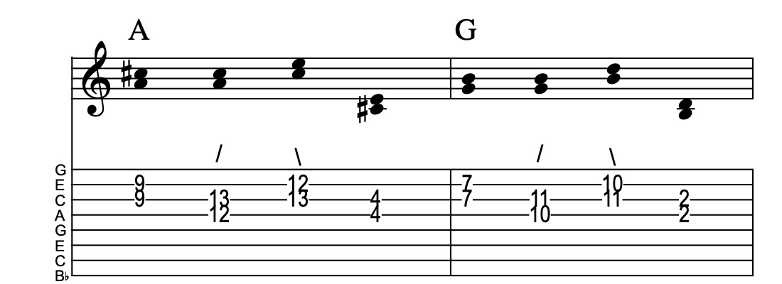 VI-V, connect one from each measure, Key of C