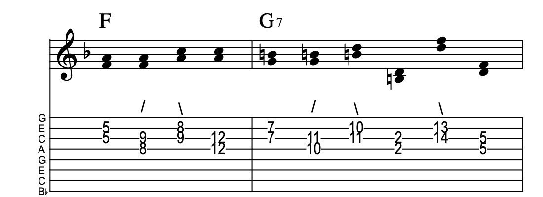 I-II7, connect one from each measure, Key of F