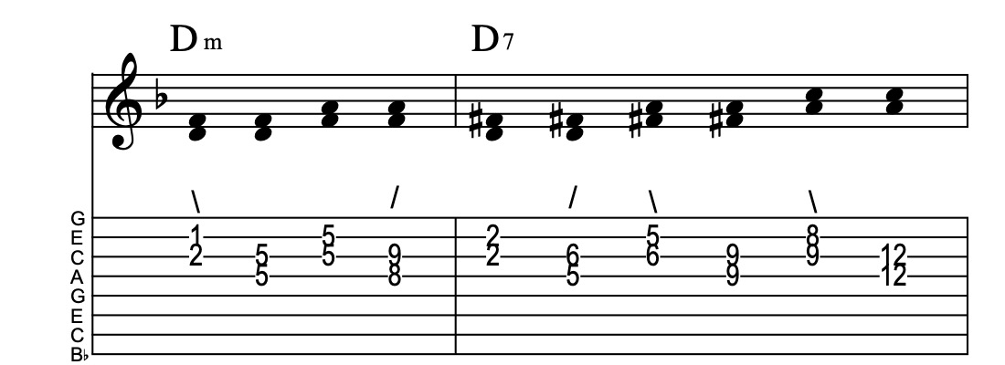 VIm-VI7, connect one from each measure, Key of F