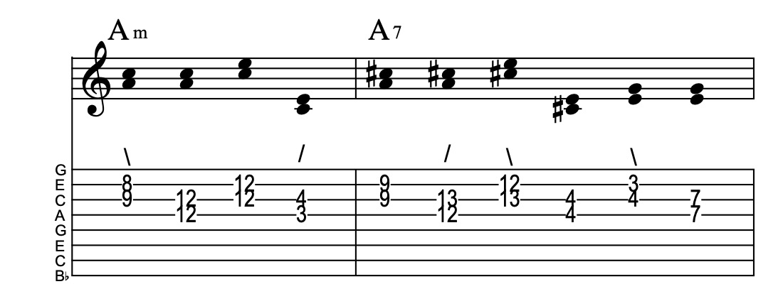 VIm-VI7, connect one from each measure, Key of C