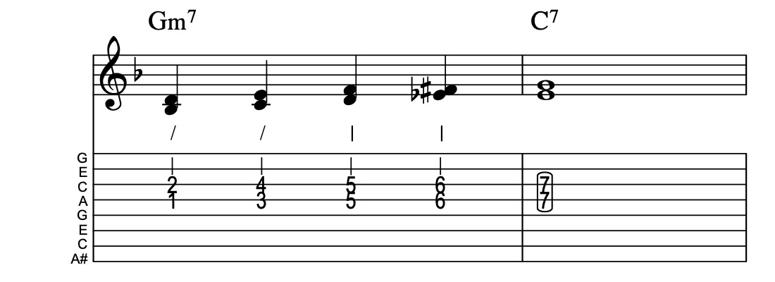 IIm7-V7, Lick 1639, Key of F