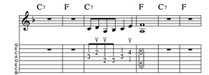 Steel guitar tab V7-I Vamp 69-2 Key of F