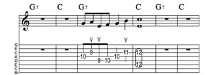 Steel guitar tab V7-I Vamp 69-2 Key of C