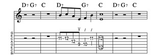 Steel guitar tab II7-V7-I Vamp 70-2 Key of C