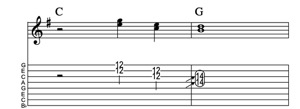 Steel guitar tab II7-V7-I_3-measure Lick 119 Key of G