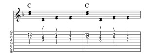 Steel guitar tab IV-V connect one from each measure Key of F