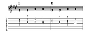 Steel guitar tab IV-V connect one from each measure Key of A