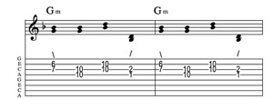 Steel guitar tab IIm-VIm connect one from each measure Key of G