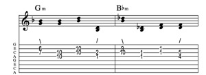 Steel guitar tab IIm-VI connect one from each measure Key of F