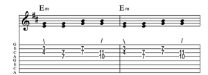 Steel guitar tab IIm-VIm connect one from each measure Key of A