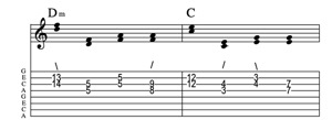 Steel guitar tab VIm-IIm connect one from each measure Key of C
