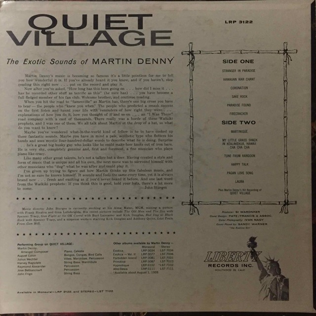 back cover Denny, Martin, Quiet Village, Liberty LRP 3122