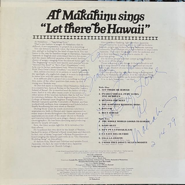 back cover Makahinu, Al, Al Makahinu sings 'Let there be Hawaii', Wm Records Wm 9850